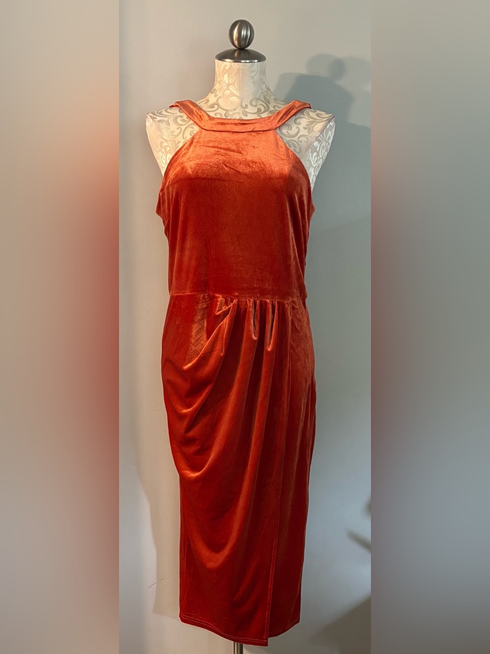Grace Karin Strapless Velvet Dress in Burnt Orange